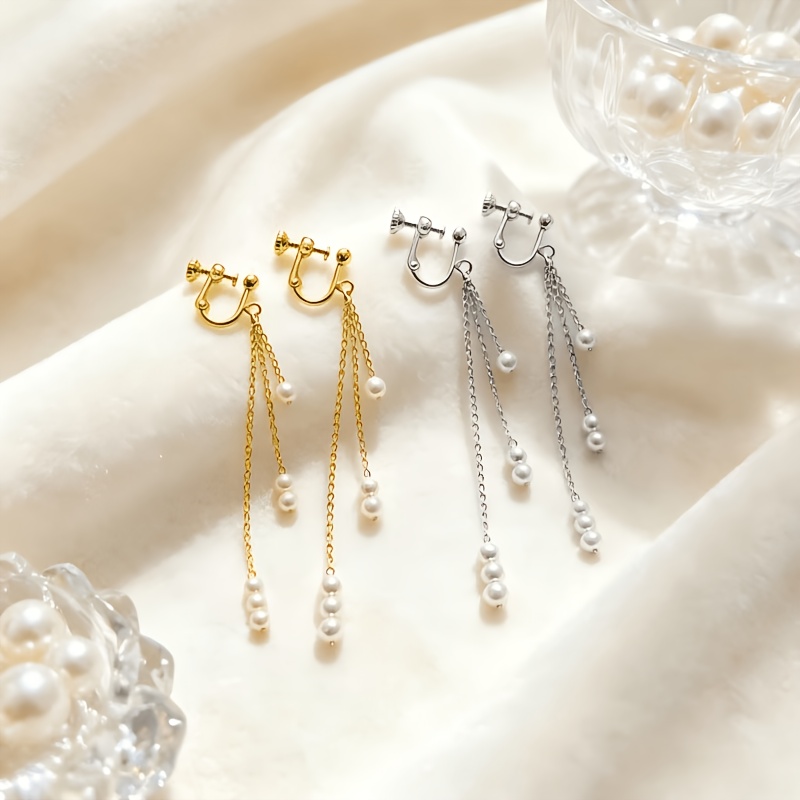 Women's Elegant Tassel Beaded Clip-On Earrings, Party Ready